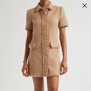 Cinq a Sept Pammy Button Front Tweed Dress in Brown Sugar